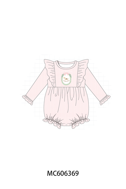PO95 Pink christmas horse embroidery gingham collection