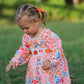 Fall Halloween & Thanksgiving Pumpkin Bow Smock Embroidered Floral Dress