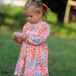 Fall Halloween & Thanksgiving Pumpkin Bow Smock Embroidered Floral Dress