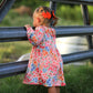 Fall Halloween & Thanksgiving Pumpkin Bow Smock Embroidered Floral Dress