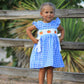 Fall Thanksgiving& Halloween Blue Pumpkin Smock Embroidery Baby Girl Dress
