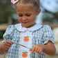 Fall Halloween & Thanksgiving Pumpkin Applique Plaid Green Girls Dress