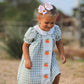 Fall Halloween & Thanksgiving Pumpkin Applique Plaid Green Girls Dress