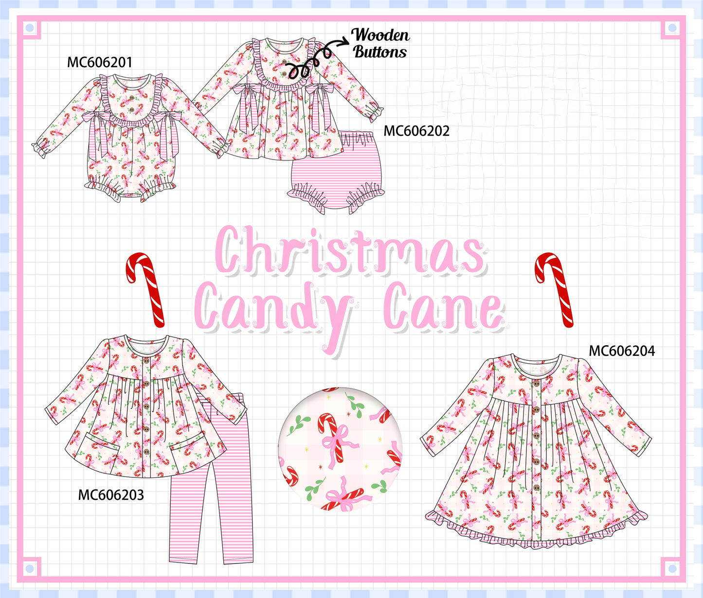 PO95 Pink christmas candy cane stripe collection