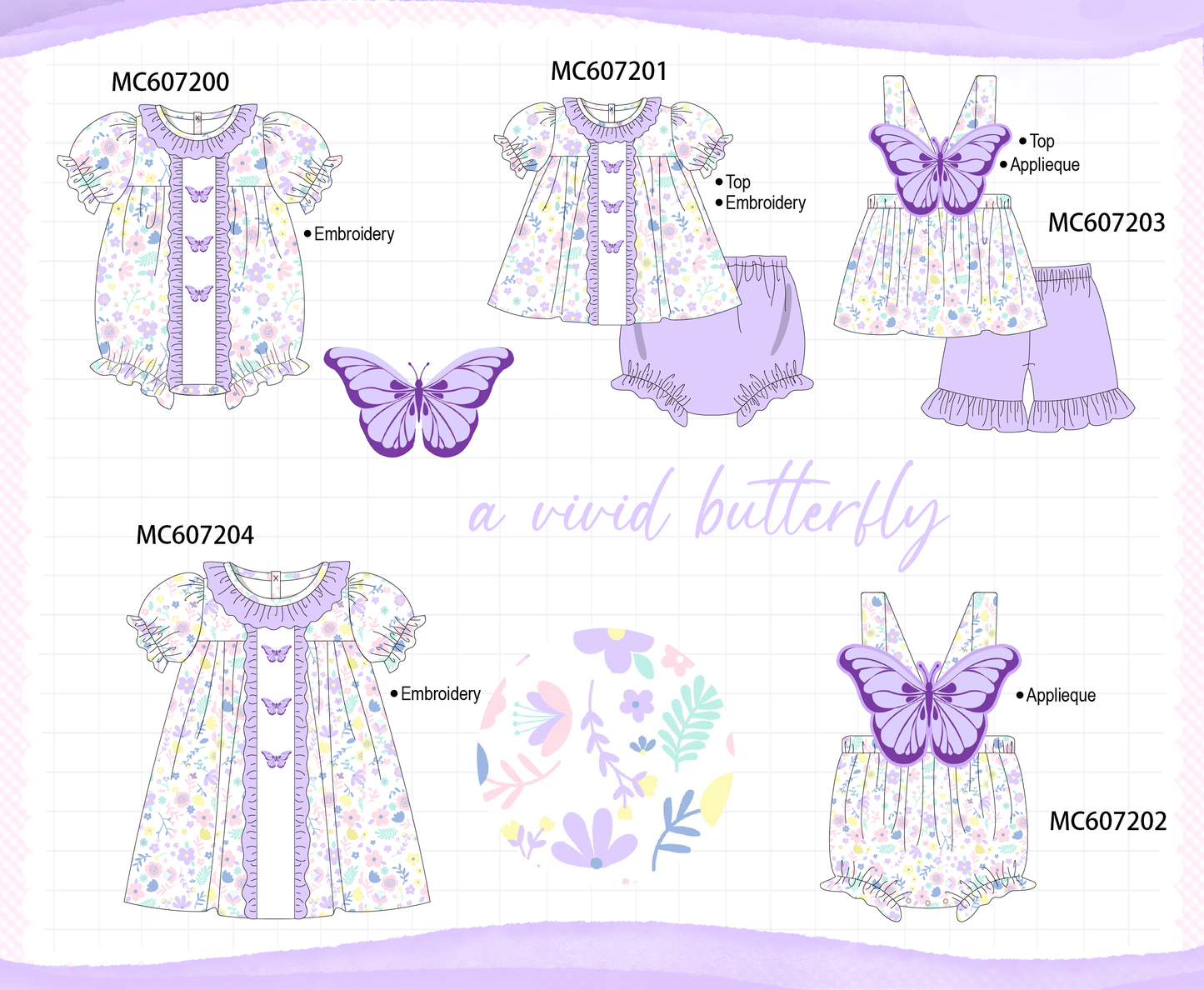 PO99 Purple butterfly embroidery floral collection