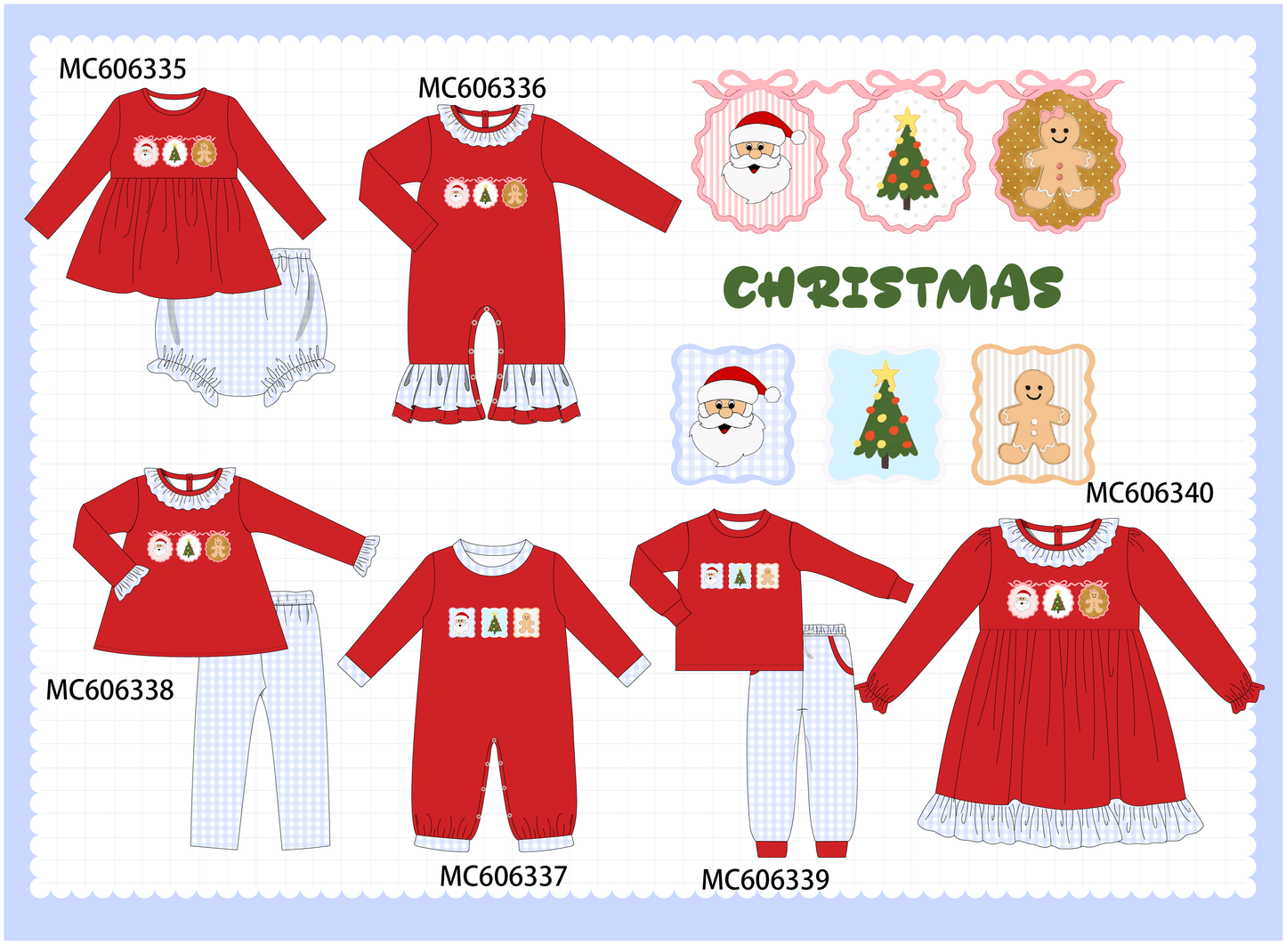 PO95 Red christmas santa tree gingerbread applique collection