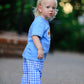 Fall Thanksgiving& Halloween Blue Pumpkin Smock Embroidery Baby Boy'Set