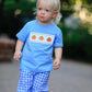 Fall Thanksgiving& Halloween Blue Pumpkin Smock Embroidery Baby Boy'Set