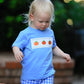 Fall Thanksgiving& Halloween Blue Pumpkin Smock Embroidery Baby Boy'Set