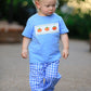 Fall Thanksgiving& Halloween Blue Pumpkin Smock Embroidery Baby Boy'Set
