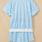 Green Polka Dot Print Color Block Trim Mock Neck Short Set