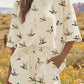 Beige Mallard Duck Print Oversized Tee Drawstring Short Set