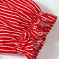 Blue Stripe Ruffled Short Puff Sleeve Button Front Blouse