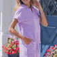Purple Stripe Dolman Sleeve Polo Shirt and Drawstring Shorts Set