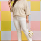 Apricot Stripe Plus Size Textured Patchwork Detail Half Sleeve Top