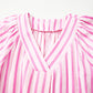 Pink Stripe V Neck Short Sleeve Shift Long Dress