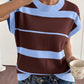 Sky Blue Stripe Striped Short Sleeve Round Neck Casual Knit Top