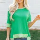 Mint Green Loose Uneven Hem Twist Ribbed T Shirt
