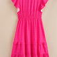 Rose Polka Dot Print Ruffled Smocked High Waist Plus Midi Dress