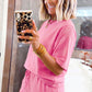 Yellow Cream Lace Patchwork Half Sleeve Top Elastic Waist Pants Two Piece Set