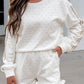 White Polka Dot Print Side Stripe Detail Casual Sweatshirt 2pcs Short Set