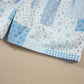 Sky Blue Patchwork Floral Print Drop Shoulder Baggy Pullover Drawstring Shorts Set
