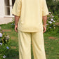 Yellow Cream Solid Color Eyelet Lace Panel Accent Plus Size 2pcs Outfit