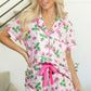 Pink Striped Strawberry Print Lapel Shirt Drawstring Shorts 2pcs Pajama Set