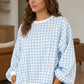 Light Blue Plaid Round Neck Long Sleeve Sweatshirt