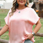 Pink Metallic Gloss Short Batwing Sleeve Plus Size Top