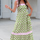 Green Floral Print Striped Detail Knot Straps Maxi Dress