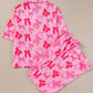 Pink Bow Knot Print Lapel Collar Short Sleeve and Pants Pajamas Set