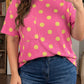 Sky Blue Twisted Rib Polka Dot Print Plus Size T Shirt