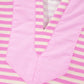 Pink Stripe Color Block Detail Split Neck Short Sleeve Blouse