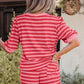 Green Stripe Puff Short Sleeve T Shirt Matching Shorts Set