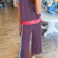 Navy Blue Color Block Detail Casual Two-piece Set