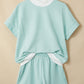 Pink Stripe Cuffed Sleeve Contrast Mock Neck Tee Casual 2pcs Short Set