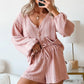 Gossamer Pink Cable Knit V Neck Cardigan Shorts Set