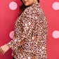 Brown Plus Size Leopard Frilled Stand Neck Blouse