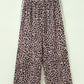 Beige Leopard Print Side Striped Detail Casual Wide Leg Pants