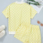 Green Polka Dot Print Color Block Trim Mock Neck Short Set