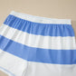 Sky Blue Stripe Drop Shoulder Zipped Collar T Shirt Plus Size Shorts Set