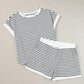 White Stripe Contrast Edge Tee and Shorts Set