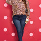 Brown Plus Size Leopard Frilled Stand Neck Blouse
