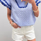 Pink Eyelet Embroidered Flower Texture Contrast Lace Trim Flutter Sleeve Blouse