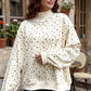 Beige Ribbed High Neck Patchwork Floral Print Baggy Pullover Sweatshirt