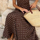Brown Polka Dot Print Square Neck Sleeveless Vacation Long Dress