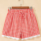 Red Gingham Plaid Tie Elastic Waist Lace Patchwork Hem Casual Shorts