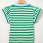 Rose Stripe Contrast Trim Polo Collar Ruffled Short Sleeve Blouse