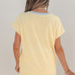 Yellow Cream Soft Ribbed Color Block Trim Casual Short Set